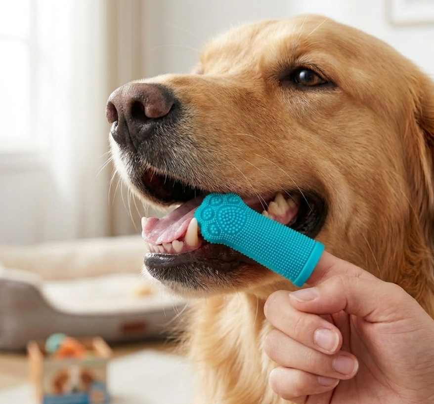 Bright Blue Dog Paw Finger Toothbrush