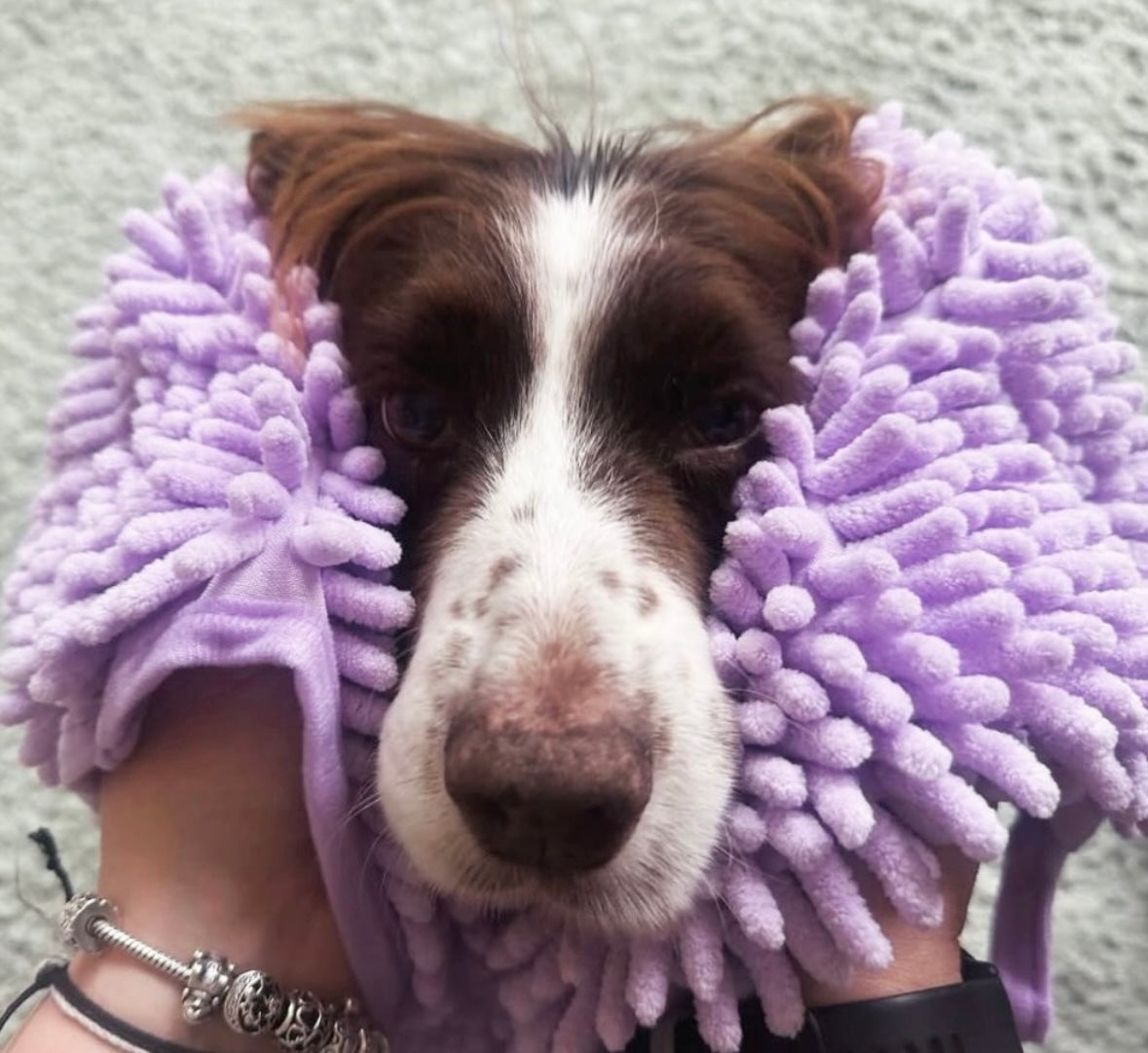 Pastel Purple Microfibre Dog Drying Towel with Hand Pockets