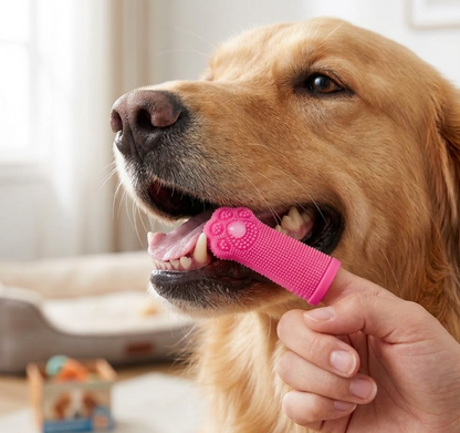 Bright Pink Dog Paw Finger Toothbrush