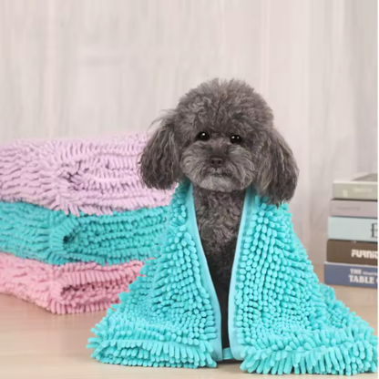 Bright Blue Microfibre Dog Drying Towel with Hand Pockets